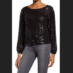 Chelsea 28 Black‎ Sequin Long Sleeve Blouse Size Large